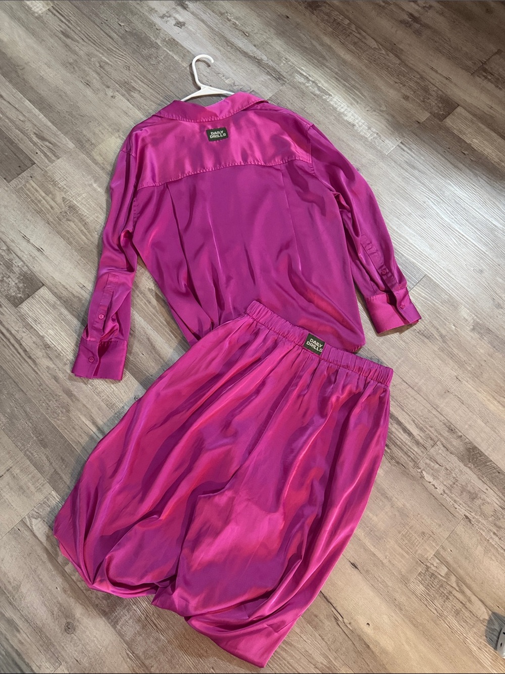 Daily Drills Hot Pink Satin Two-Piece  Set